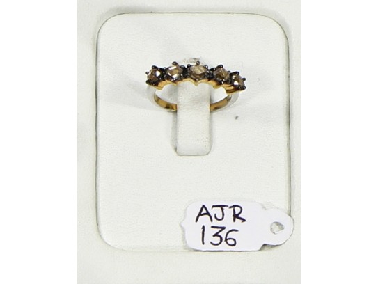 Antique Style Resizable Band Ring .925 Sterling Silver Gold Plated with Colored Diamonds