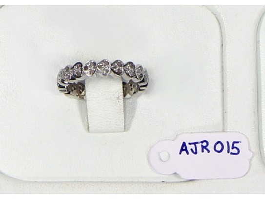 Antique Style Eternity Heart design Band Ring  .925 Sterling Silver with Oxidized White Pave Diamonds 