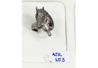 Antique Style Horse Design  Resizable Ring  .925 Sterling Silver with Oxidized Pave Diamonds with Ruby Eye