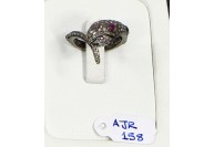 Antique Style Snake Design  Resizable Ring  .925 Sterling Silver with Oxidized Pave Diamonds with Ruby Eye