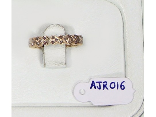 Antique Style Eternity Heart design Band Ring  .925 Sterling Silver Gold Plated with  Pave Diamonds 
