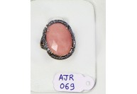 Antique Style Resizable Ring .925 Sterling Silver Gold Plated with Oxidized Pave Diamonds and Pink Opal