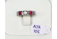 Victorian Antique Style Eternity Band Ring  .925 Sterling Silver with Rosecut Diamonds and Ruby