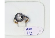 Victorian Antique Style Round shape Ring  .925 Sterling Silver with Pave and Rosecut Diamonds 