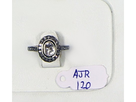 Victorian Antique Style Oval shape Ring  .925 Sterling Silver with Pave and Rosecut Diamonds 