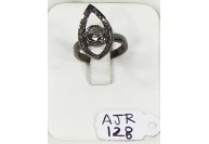 Victorian Antique Style Marquiese Shape Resizable  Ring  .925 Sterling Silver Oxidized with Pave and Colored Diamonds 