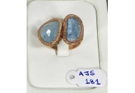 Antique Style Double Ring .925 Sterling Silver Rose Gold Plated with Aquamarine