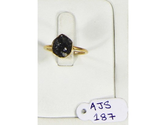 Antique Style Ring .925 Sterling Silver Gold Micron Plated with Black Diamond